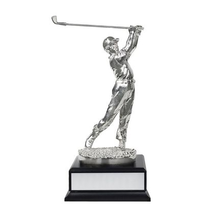 11 Inch Electroplated Bright Silver Figure Golf Trophy