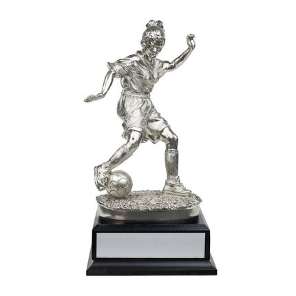 11 Inch Electroplated Silver Female Figure Soccer Trophy