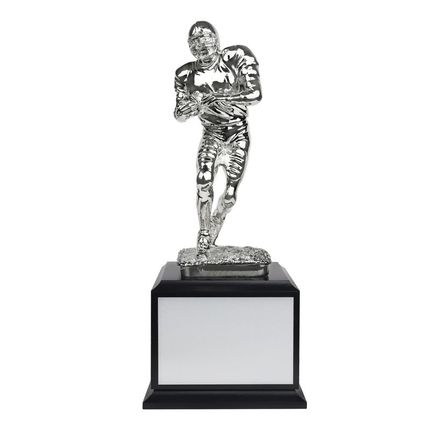 13 Inch Electroplated Bright Silver Football Figure Trophy