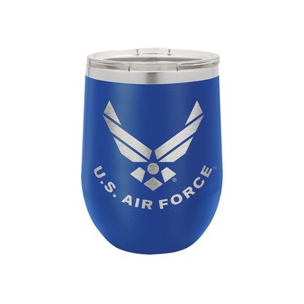 16 Oz Double Walled Stainless Steel Small Blue Tumbler Laser Engraved With U.S. Air Force Logo