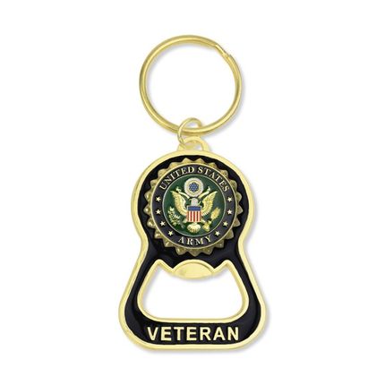 2-7/8 x 1-7/8 Inch Bright Gold Army Veteran Bottle Opener Keychain With Soft Epoxy Enamel United States Army Emblem
