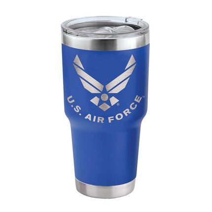 30 Oz Double Walled Stainless Steel Large Blue Tumbler Laser Engraved With U.S. Air Force Logo