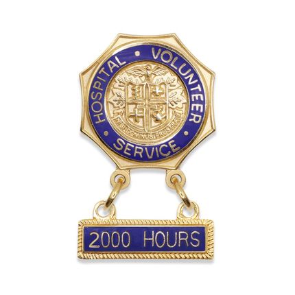 7/8 Inch Enameled Brass Hospital Volunteer Service "2000 Hours" Lapel Pin