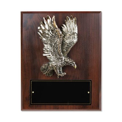 8 x 10 Inch Walnut Finish Gold Eagle Plaque With Black Plate