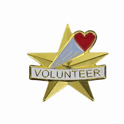 1 Inch Gold "Volunteer" Star and Heart Pin